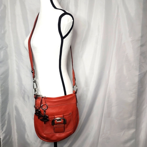 B Makowsky Genuine Leather Shoulder/Crossbody Purse in Orange - Picture 2 of 16